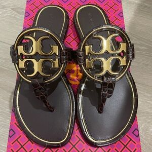 Tory Burch metal miller sandals coco bark dark brown size 5.5